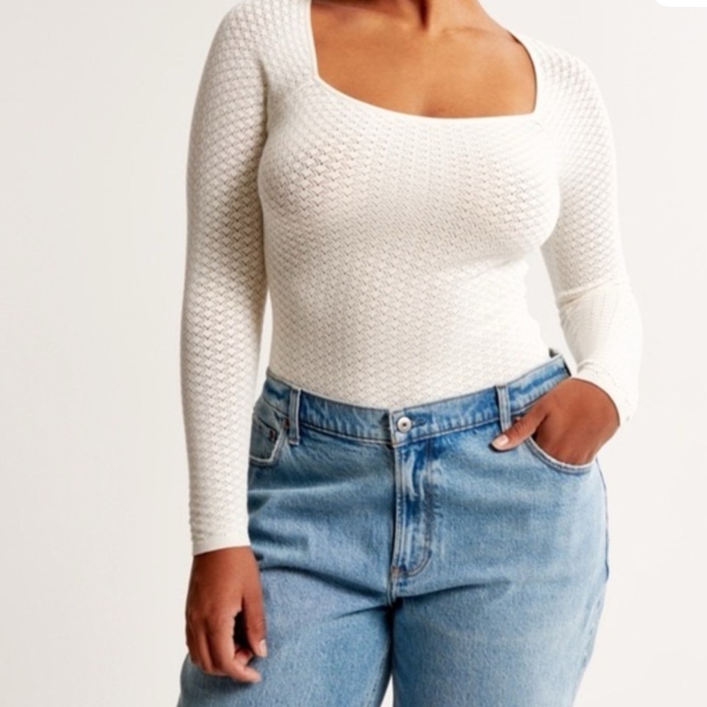 Abercrombie & Fitch Cream Long Sleeve Bodysuit